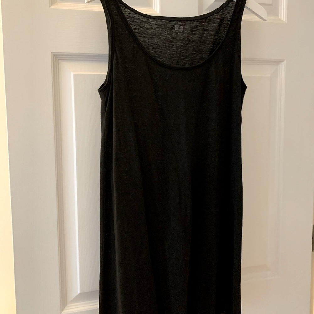 Eileen Fisher black linen sleeveless tunic top
